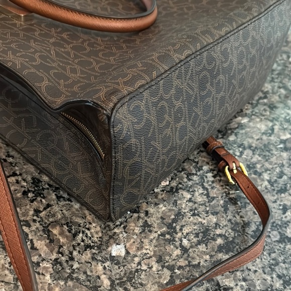 Calvin Klein Brown monogram logo Structured Tote with Gold Accents - Picture 8 of 16
